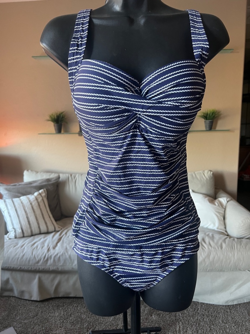 Navy Stripe Twist-Front Women’s Swimsuit Tankini